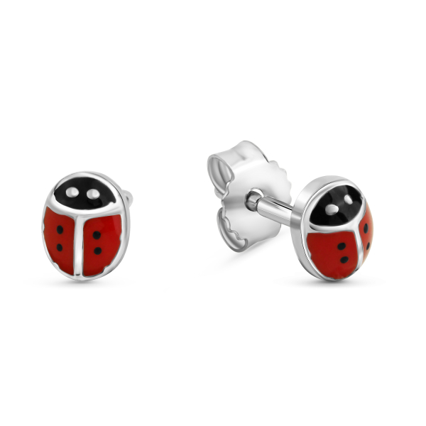 Ohrstecker Marienkäfer Silber 925 rhodiniert - Rot und Schwarz emailliert - 4,3x5,2mm