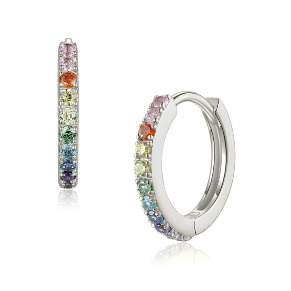 Klappcreolen mit 22 Zirkonia Rainbow Colour Silber 925 - 13mm x 1,6mm