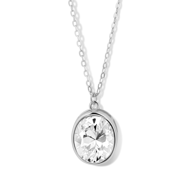 Collier mit Zirkonia oval Silber 925 rhodiniert - 10x12mm