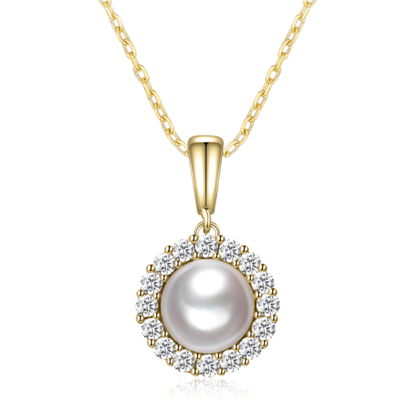 Lovebird Collier mit Süßwasser-Zuchtperle und 16 Zirkonia Silber 925 vergoldet