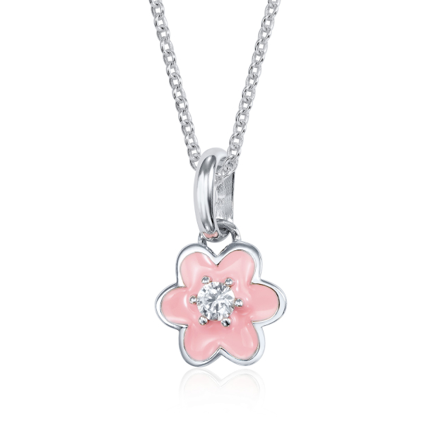 Anhänger Blume Silber 925 rhodiniert - Lack Pink und Zirkonia