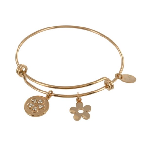 Lovebird Charm-Armreif mit Blumen-Charms Edelstahl - Roségoldfarbene IP-Beschichtung