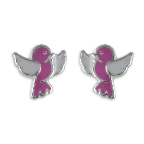 Ohrstecker Vogel Silber 925 - Lack in Rosa und Weiß