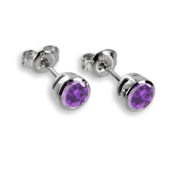 Ohrstecker Zirkonia Lila Silber 925 rhodiniert - 4,5mm