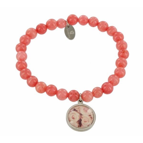 Lovebird Armband Jade pink Edelstahl IPS - Rosenanhänger
