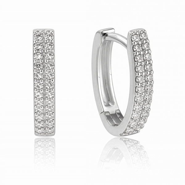 Klappcreolen Silber 925 rhodiniert - 15,5x11mm - 44 Zirkonia - Hochglanz