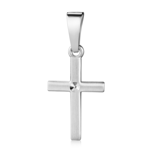 Anhänger Kreuz Silber 925 rhodiniert - Seidenmatt und Diamantiert - 13mm