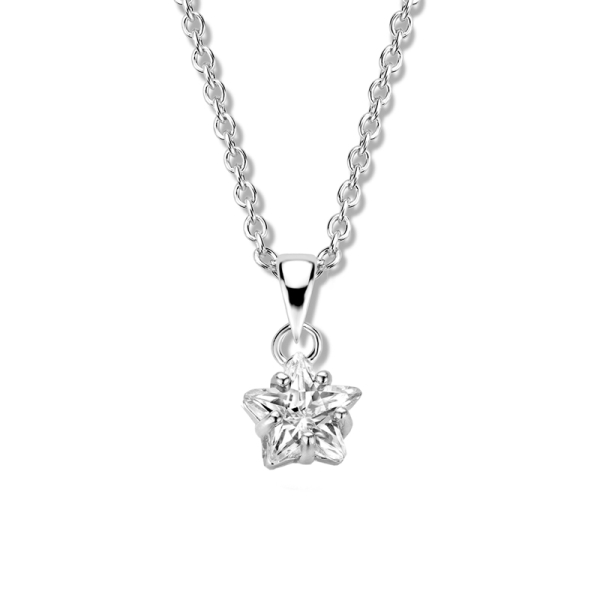 Collier mit Zirkonia in Sternform Silber 925 rhodiniert - 8mm
