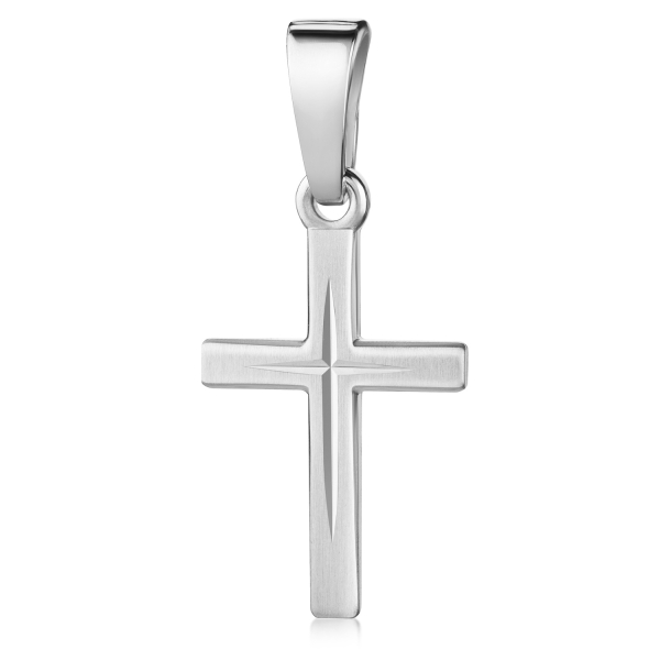 Anhänger Kreuz Silber 925 rhodiniert - Seidenmatt und Diamantiert - 13mm