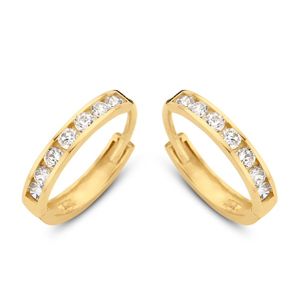 Klappcreolen Gold 585 - 14 Zirkonia - Ø 13mm - 2,1mm breit