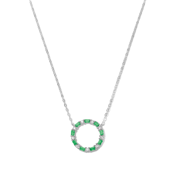 Collier Kreis Silber 925 rhodiniert - 18 Zirkonia weiß und grün - Bild 2