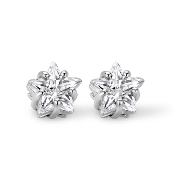 Ohrstecker Zirkonia Sternform Silber 925 rhodiniert - 6mm