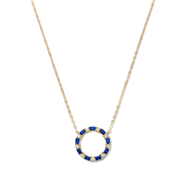Collier Kreis Silber 925 vergoldet - 18 Zirkonia weiß und blau - Bild 2
