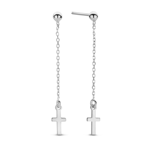 Ohrstecker Kreuz mit Kette Silber 925 rhodiniert