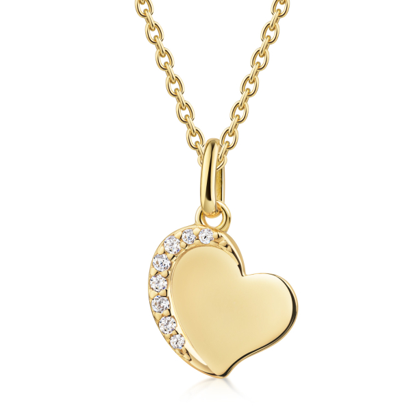 Collier Herz mit 8 Zirkonia Silber 925 vergoldet - Ankerkette 45cm