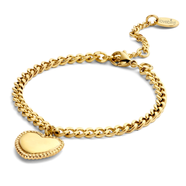 Lovebird Armband mit Herz-Anhänger Edelstahl - Goldfarbene IP-Beschichtung