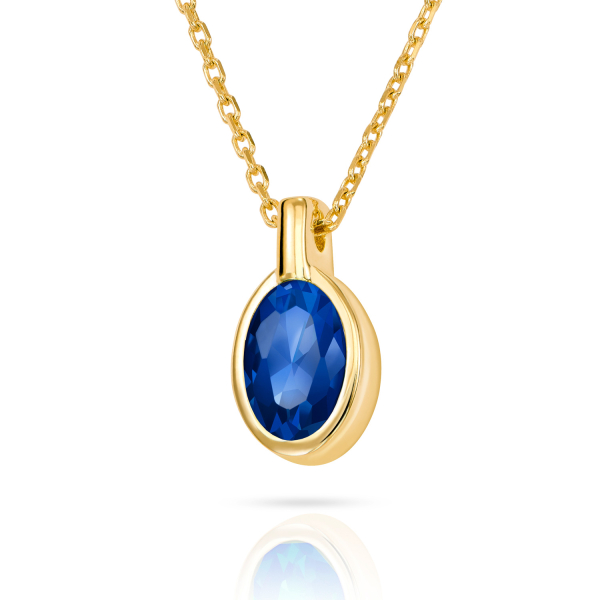 Collier Zirkonia saphirblau Gold 333 - Anhänger 5,0x10,0mm