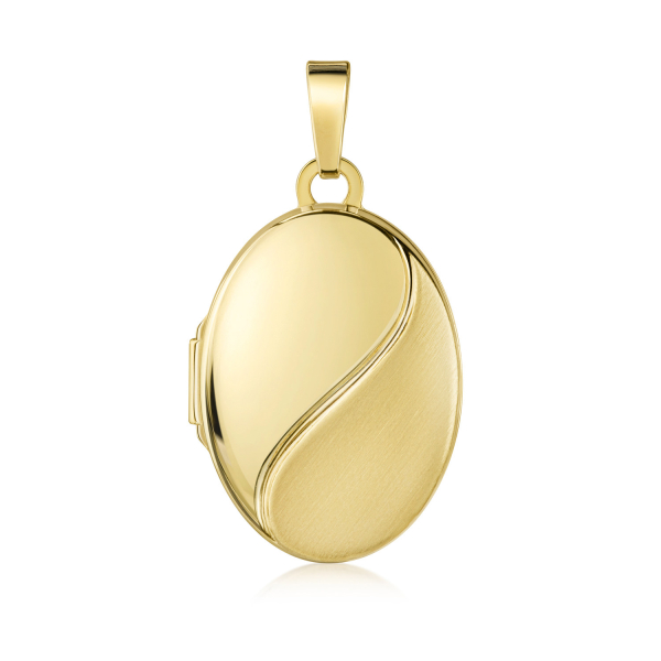 Anhänger Medaillon oval Silber 925 vergoldet teilmatt - 14x18mm