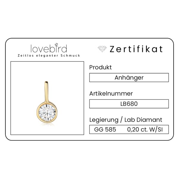 Lovebird Anhänger Lab Grown Brillant Gelbgold 585 - 0,20 ct - Zargenfassung - Bild 3