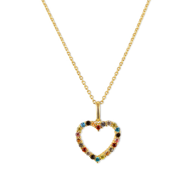 Collier Herz Gold 585 - 14 bunte Zirkonia
