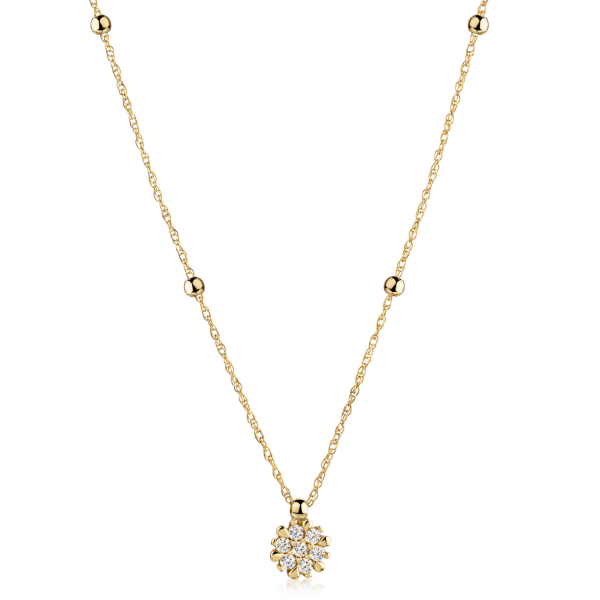 Collier 4 Kugeln und Anhänger 7 Zirkonia Gold 333 - Doppel-Ankerkette 45cm