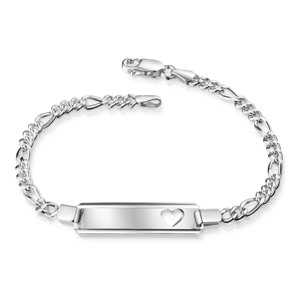 ID-Figaroarmband mit Herz Silber 925 - ID-Schild 31x7mm