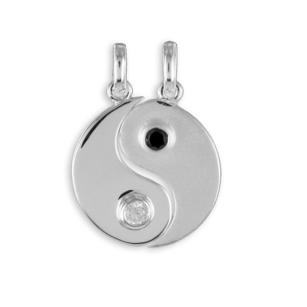 Anhänger Yin Yang Silber 925 - Teilmatt - 2 Zirkonia