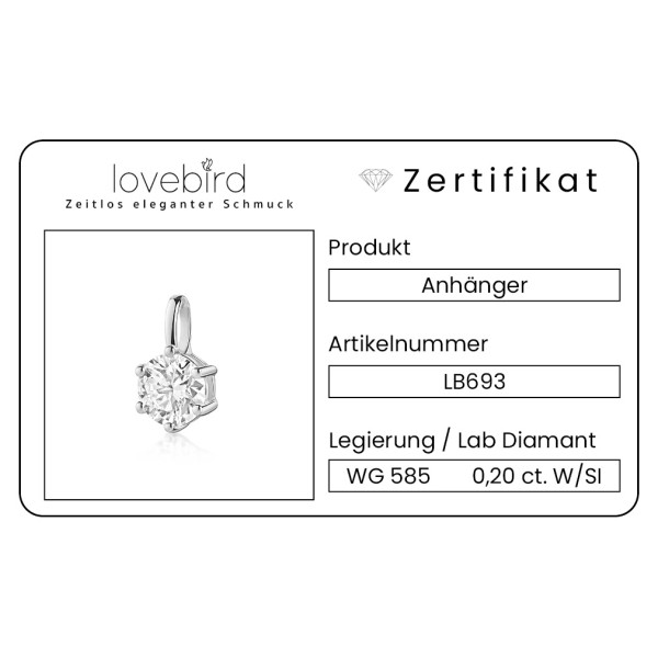 Lovebird Anhänger Lab Grown Brillant Weißgold 585 - 0,20 ct - 6 Stotzen Fassung - Bild 3