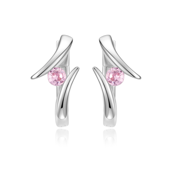 Klappcreolen Silber 925 rhodiniert - Zirkonia rosé - 7mm breit