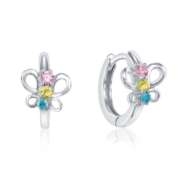 Klappcreolen Schmetterling Silber 925 rhodiniert - 6 Zirkonia bunt