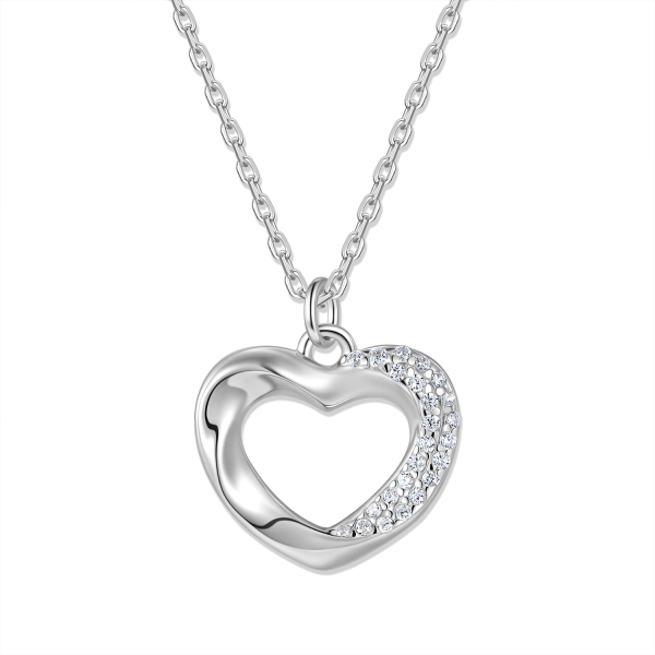 Collier mit Anhänger Herz Silber 925 rhodiniert - 24 Zirkonia, Herz 11x10mm