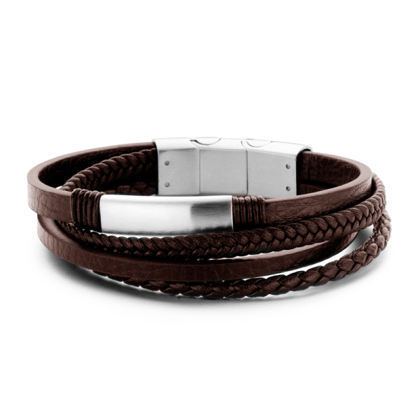Frank 1967 Armband Echtleder Braun 4-reihig Edelstahl