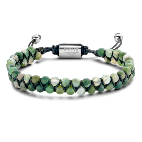 Frank 1967 Armband 2-reihig Edelstahl IPS - Grüner Achat 4mm - Textilband