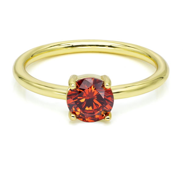 Damenring Zirkonia Granat Rund Silber 925 vergoldet - 6mm