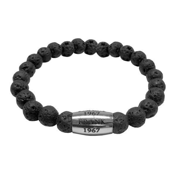 Frank 1967 Armband Edelstahl - Lavastein schwarz 8mm mit Mittelstück 16mm