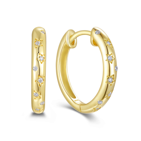 Klappcreolen Silber 925 vergoldet - Ø 16mm - 16 Zirkonia - Hochglanz