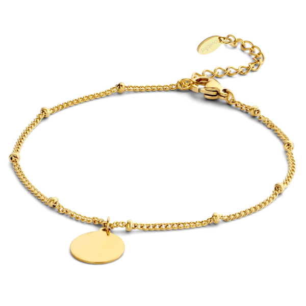 Lovebird Armband mit Kugeln und Gravurplatte Edelstahl - Goldfarben - Platte 10mm