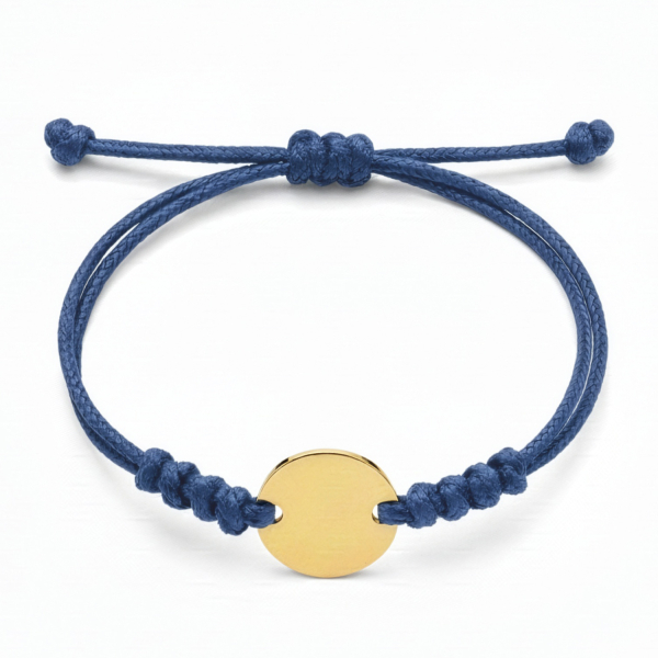 Textilarmband blau gewachst mit Gravurplatte Edelstahl IPG goldfarben - 16mm