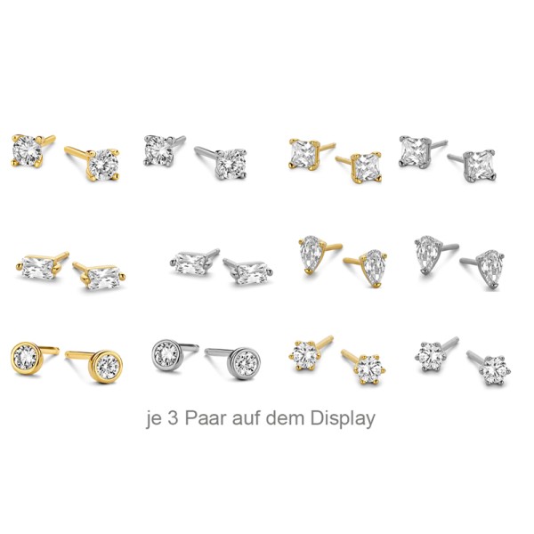 Schmuckdisplay mit 36 Paar Zirkonia-Ohrsteckern Silber 925 rhodiniert und vergoldet - Bild 2