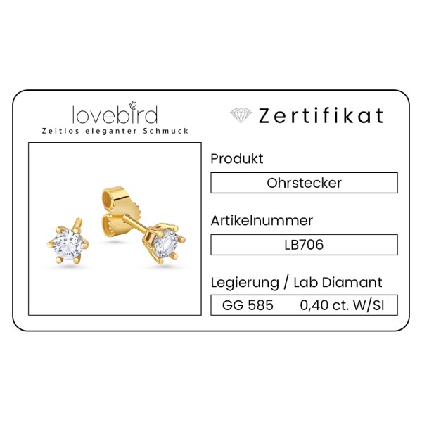 Lovebird Ohrstecker Gelbgold 585 - Lab Grown Brillanten 0,40 ct - 6 Stotzen Fassung - Bild 2