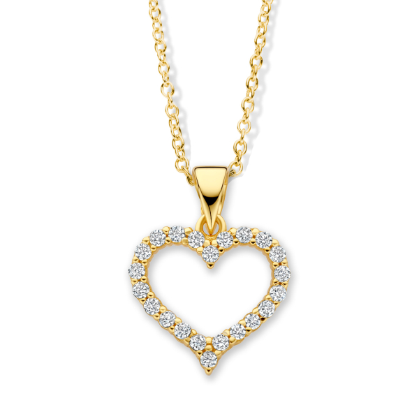 Collier mit Anhänger Herz Silber 925 vergoldet - 22 Zirkonia