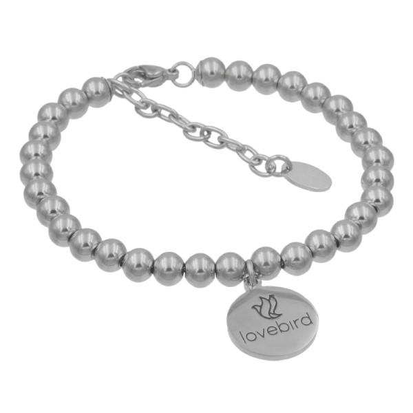 Lovebird Kugelarmband mit Anhänger Edelstahl IPS - 17+5cm