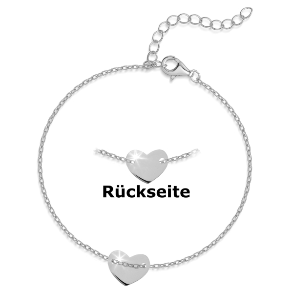 Armband Herz Silber 925 - Diamantierte Ankerkette