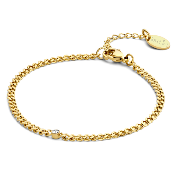 Lovebird Panzerarmband mit Zirkonia Edelstahl - Goldfarbene IP-Beschichtung - 3mm breit