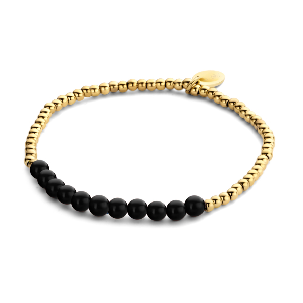 Lovebird Armband mit schwarzem Achat und Beads Edelstahl - Goldfarbene IP-Beschichtung