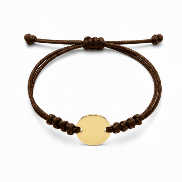 Textilarmband braun gewachst mit Gravurplatte Edelstahl IPG goldfarben - 16mm