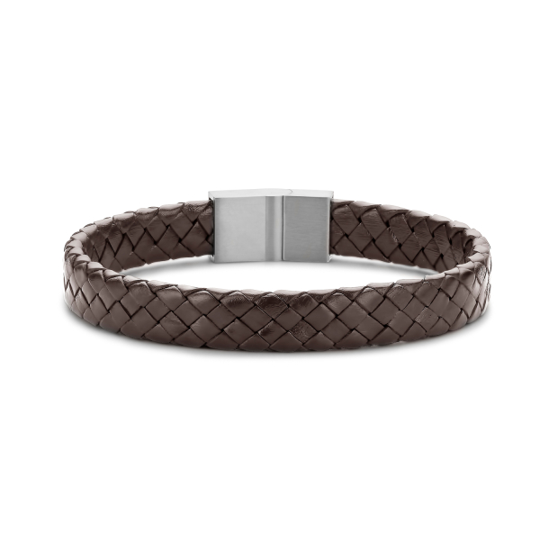 Frank 1967 Armband Echtleder Dunkelbraun Geflochten Edelstahl - 10mm breit