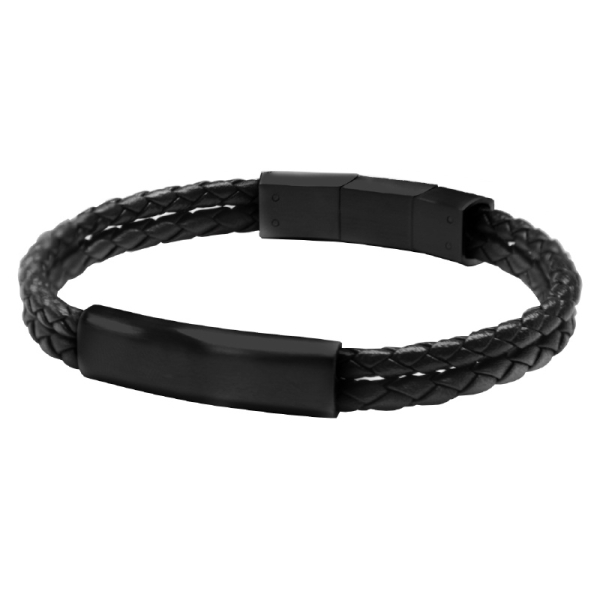Frank 1967 Armband Echtleder Schwarz 2-reihig Edelstahl IPB - Schild 36x10mm