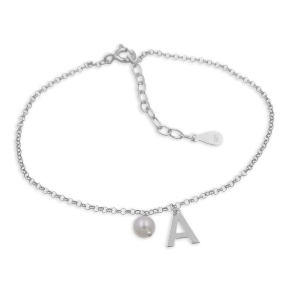 Armband Buchstabe Süßwasser-Zuchtperle Silber 925 - Erbskette