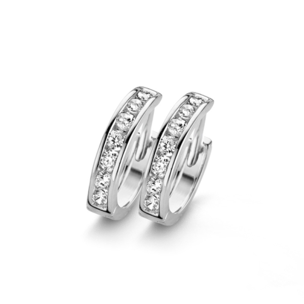Klappcreolen Zirkonia Silber 925 rhodiniert - Ø 13mm - 14 Zirkonia